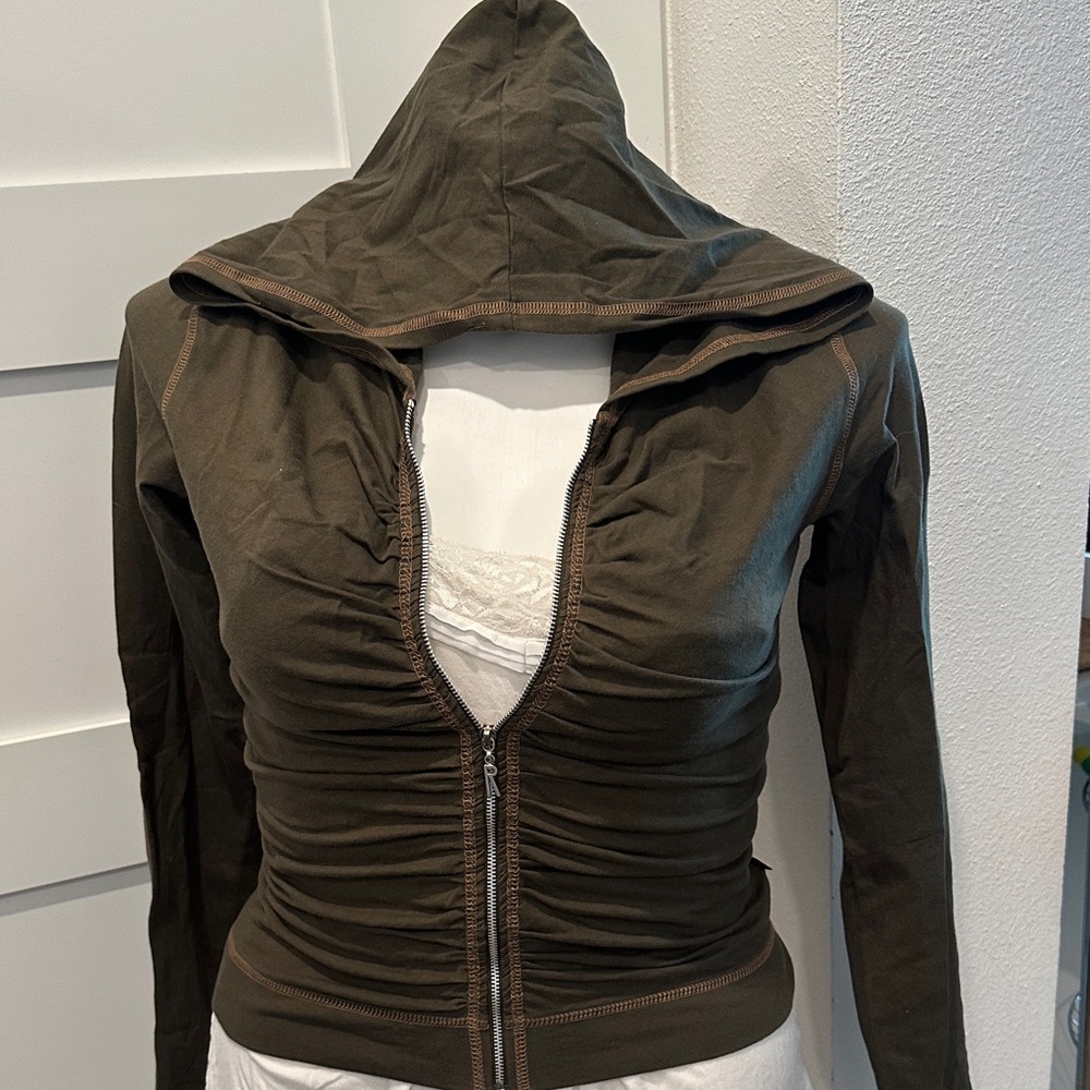 Rampage Olive Green Ruched Hoodie - Picture 1 of 12